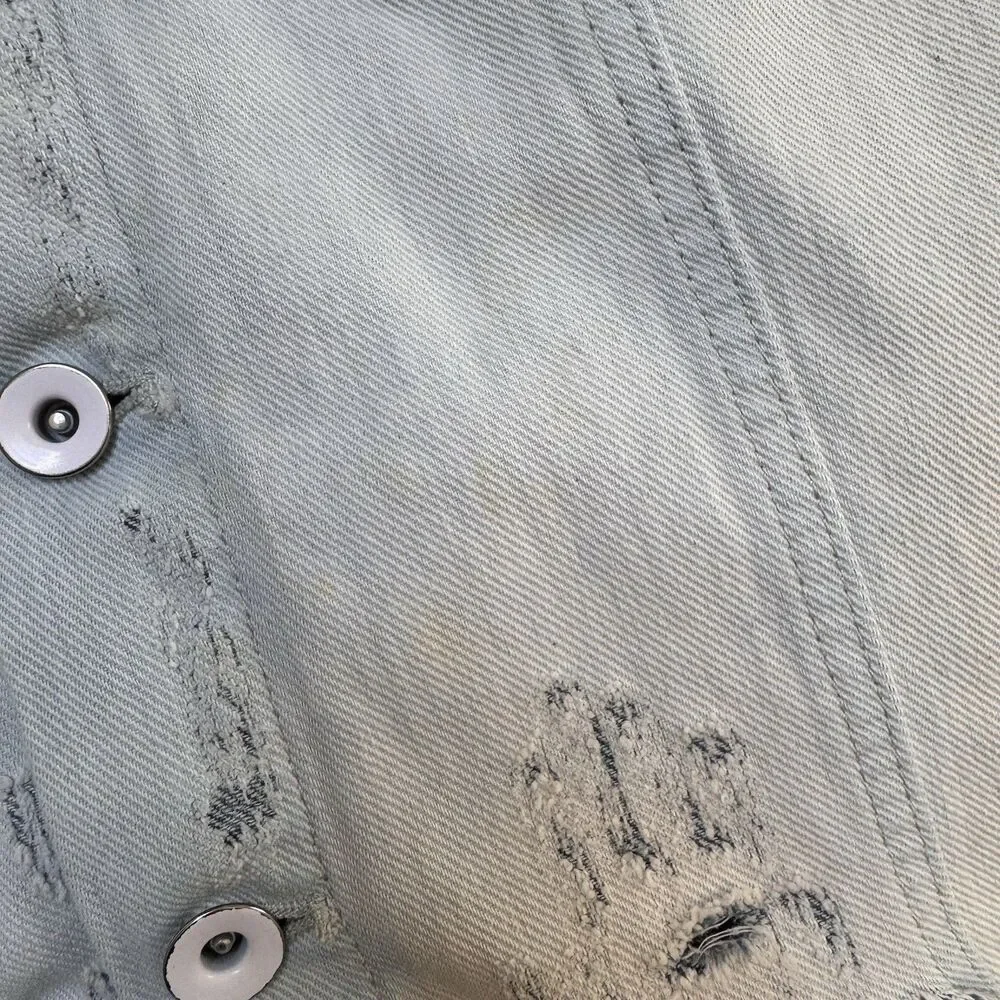 Free People Womens Hoodie Layered Lightwash Denim Jacket M Boho Urban Distressed - Picture 8 of 9